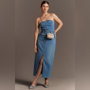 Pilcro - The Madi Front-Slit Denim Dress Strapless Western Boho - XSP